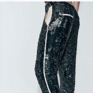 ZARA NEW WOMAN GREEN SEQUIN PANTS ZW COLLECTION REF: 2731/350 009 Xs